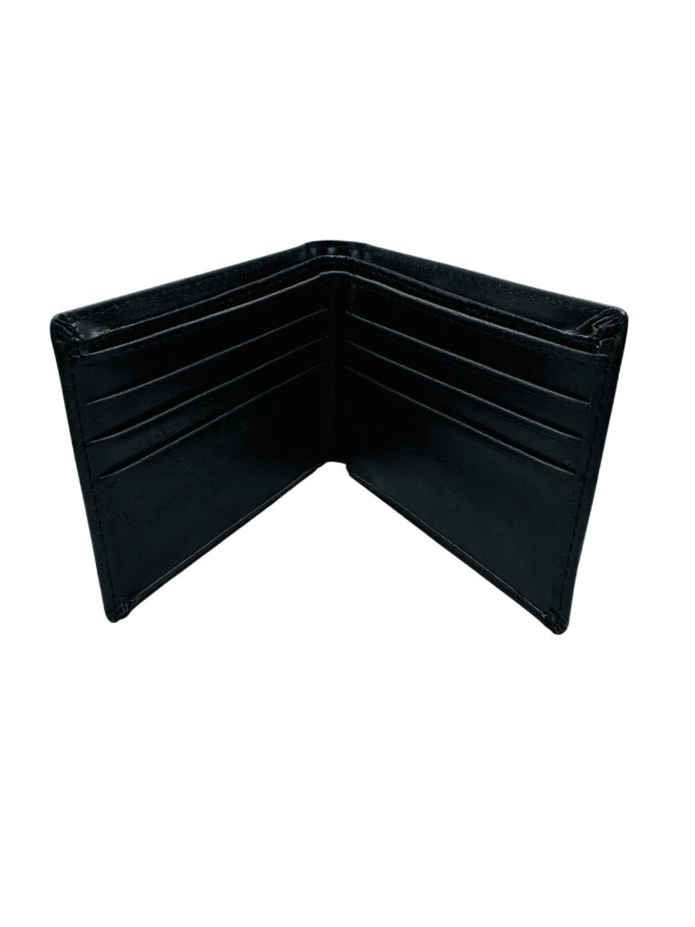 Black Leather Bi-Fold Wallet With Multiple Card Slots For Men